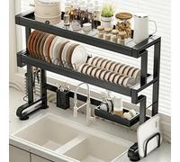 Over The Sink Dish Drying Rack, Double Layer Carbon Steel Kitchen Organizer, Space-Saving Dish Drying Shelf for Kitchen Sink, for Dishes, Glasses, Bowls Cutlery(Double Layer,96cm/37.8in)