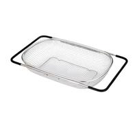Over The Sink Mesh Colander Stainless Steel - Extendable Kitchen Strainer With Silicone Handles For Pasta, Fruit & Veggies | Adjustable Draining Rack & Rinse Basket, 13-21in