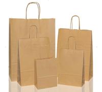 OVERBAGS - Borse shopper sacchetti di carta manico cordino colore avana - Dimensione cm 15x8x20, Confezione pz 150