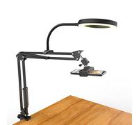 Overhead Treppiede cellulare con luce ad anello, braccio flessibile da tavolo con luce, supporto flessibile per fotocamera da tavolo con luce ad anello per registrazione video YouTube Live Stream,
