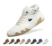 Overhil1s Men's Handmade Suede High Boots, Waterproof Lightweight Non-Slip Unisex Outdoor Breathable Beck Shoes for Hiking, Camping & Driving Barefoot Shoes(Bianco,43 EU)