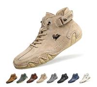 Overhil1s Men's Handmade Suede High Boots, Waterproof Lightweight Non-Slip Unisex Outdoor Breathable Beck Shoes for Hiking, Camping & Driving Barefoot Shoes(Cachi,40 EU)