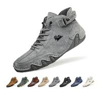 Overhil1s Men's Handmade Suede High Boots, Waterproof Lightweight Non-Slip Unisex Outdoor Breathable Beck Shoes for Hiking, Camping & Driving Barefoot Shoes(Grigio,44 EU)