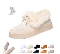 Overhil1s Stivali invernali da donna 2026 Stivali da neve Stivaletti Comodi Caldi Foderati in Pelliccia Antiscivolo Mini Classici Corti Slip-On da Esterno Scarpe Leggere Basse(Off-white1,42 EU)