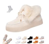 Overhil1s Stivali invernali da donna 2026 Stivali da neve Stivaletti Comodi Caldi Foderati in Pelliccia Antiscivolo Mini Classici Corti Slip-On da Esterno Scarpe Leggere Basse(White 2,36 EU)