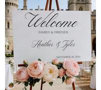 OVERHYPZ Cartello di Benvenuto for Matrimonio Personalizzato, Decalcomania Personalizzata con Nomi di Sposi, Data, Adesivo in Vinile Staccabile E Incollabile for Reception, Specchio for Selfie(M)