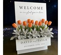 OVERHYPZ Kit di Decalcomanie Personalizzate for Scatola di Benvenuto Floreale, Adesivi Personalizzati con I Tuoi Nomi, Hashtag E Data for L'ingresso del Ricevimento di Nozze(M)