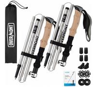 Overmont Bastoni Trekking - Bastoncini da Trekking Pieghevole Regolabile 105-125cm - 1 Paio Ultraleggeri Nordic Walking Bastoni in Alluminio con Manico in Sughero - per Montagna Escursioni Neve