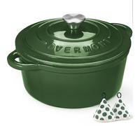 Overmont Casseruola in Ghisa Smaltata - Antiaderente Forno Olandese con Coperchio - Ø26 cm Rotonda Cocotte per Adatto a Piani di Cottura e Forni a Induzione - Verde lucido