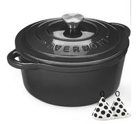 Overmont Casseruola in Ghisa Smaltata - Antiaderente Forno Olandese con Coperchio - Ø26 cm Rotonda Cocotte per Adatto a Piani di Cottura e Forni a Induzione - Grigio grafite