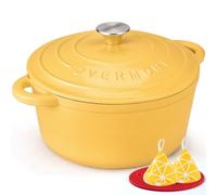 OVERMONT Cocotte in Ghisa Smaltata con Coperchio, 26 cm, Giallo Oca | Calore uniforme per stufare, arrostire e cuocere il pane; per tutti i piani cottura e forno fino a 260 °C, accessori inclusi