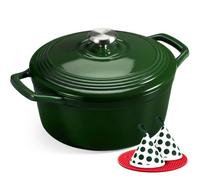 OVERMONT Cocotte in Ghisa Smaltata con Coperchio, 26 cm, Verde Lucido | Calore uniforme per stufare, arrostire e cuocere il pane; per tutti i piani cottura e forno fino a 260 °C, accessori inclusi