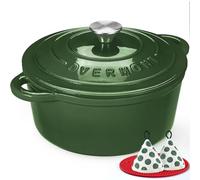 OVERMONT Cocotte in Ghisa Smaltata con Coperchio, 28 cm, Verde Lucido | Calore uniforme per stufare, arrostire e cuocere il pane; per tutti i piani cottura e forno fino a 260 °C, accessori inclusi