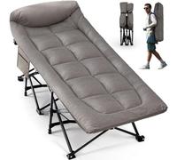 Overmont Lettino da Campeggio Brandina Pieghevole - Letto Portatile XL Caricabile Fino 250 kg - Letto Singolo Antiscivolo con Cuscino Borsa di Stoccaggio Borsa Trasporto per Camper Tende Viaggi Grigio