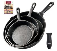 OVERMONT Padella in Ghisa Pre-stagionato - Pentola Utensili da Cucina con Manico per Interni ed Esterni- per Griglia Friggere Fornelli Barbecue Falò - Varie Dimensioni Nero - Rotondo