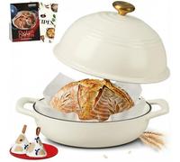 Overmont Pentola in Ghisa Smaltata per Pane - 5.7L Casseruola con Coperchio e Libro di Ricette - Per Cucina, Forno, Cuocere, Stufare e Arrostire - Bianco
