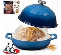 Overmont Pentola in Ghisa Smaltata per Pane - 5.7L Casseruola con Coperchio e Libro di Ricette - Per Cucina, Forno, Cuocere, Stufare e Arrostire - Blu