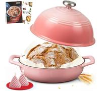 Overmont Pentola in Ghisa Smaltata per Pane - 5.7L Casseruola con Coperchio e Libro di Ricette - Per Cucina, Forno, Cuocere, Stufare e Arrostire - Rosa