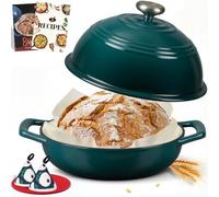 Overmont Pentola in Ghisa Smaltata per Pane - 5.7L Casseruola con Coperchio e Libro di Ricette - Per Cucina, Forno, Cuocere, Stufare e Arrostire - Blu lago
