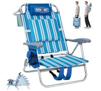 Overmont Poltrona da spiaggia Lay Flat, 6 posizioni con braccioli ergonomici, ampia seduta con supporto lombare, borsa termica, porta asciugamani, supporto resistente, 150 kg, perfetta per l'estate, i