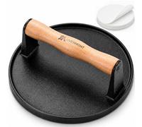 OVERMONT Pressa per Smash Burger in Ghisa, 18 cm, 1,1 kg, Manico in Legno