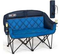 OVERMONT Sedia da campeggio doppia oversize - Divano comodo per 2 persone per adulti - Sedie da prato resistenti con borsa refrigerante e portabottiglie - Supporto 385,6 kg blu