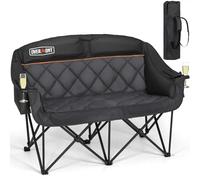 OVERMONT Sedia da campeggio doppia oversize - Divano comodo per 2 persone per adulti - Sedie da prato resistenti con borsa refrigerante e portabottiglie - Supporto 385,6 kg nero