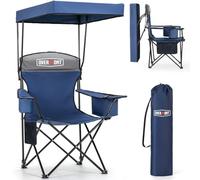 OVERMONT Sedia da Campeggio Pieghevole con Baldacchino - Sedia Portatile con portabicchieri e Borsa per il Trasporto - per Spiaggia Campeggio Viaggi - Fino a 150 kg (Grigio Blu)