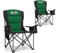 Overmont Sedie da campeggio pieghevoli oversize, 2 pezzi, supporto 204,1 kg, con cuscino imbottito e tasche refrigeranti, resistenti sedie pieghevoli per sport, giardino, spiaggia, pesca, verde, 2