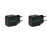 OVERMUST - Caricatore da Muro 25W, 2 Porte USB-C PD e USB-A QC 3.0, Compatibile con iPhone 14/13/12 Pro Max, Samsung, Huawei, iPad, AirPods, Ricarica Rapida, Design Compatto (Confezione da 2)