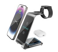 OVERMUST - Caricatore Wireless 3 in 1, Ricarica Magnetica per iPhone, Samsung, AirPods, Apple Watch, Compatibilità Universale, Design Compatto, Ventilazione Efficiente