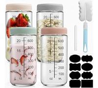 Overnight Oats - 4 vasetti per barattoli vetro con coperchio da 750 ml, con coperchio a vite, per marmellate fatte in casa, chutney, yogurt, budino, inserti, come scatole Mason Jar Meal Prep