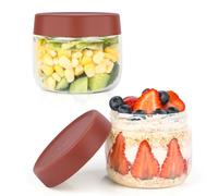 Overnight Oats,Contenitore in vetro con coperchio ermetico, Overnight Oats Bicchieri to Go, contenitore per avena, vetro Meal Prep, piccoli barattoli rotondi per alimenti (2x300 ml)