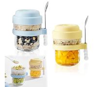Overnight Oats Jar 2 Pezzi, Contenitori Vetro per Alimenti con Coperchio e Cucchiaio, 440ml Meal Prep Contenitore Vasetti per Yogurt Riutilizzabile, per Avena, Vasetti per Budini, Insalate, Marmellate