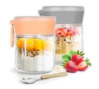 Overnight Oats Jar con cucchiaio pieghevole, contenitore per avena durante la notte per preparare i pasti, conservare alimenti, confezione da 2 barattoli in vetro multiuso da 500 ml con coperchio, per
