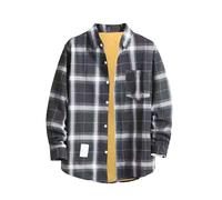 Overshirt da uomo a maniche lunghe a quadri, camicia in flanella a quadri blu nera, strato casual con bottoni con tasca sul petto, calda camicia per il fine settimana per pub, pranzo, campeggio