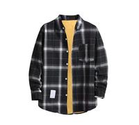 Overshirt da uomo a maniche lunghe a quadri, camicia in flanella a quadri blu nera, strato casual con bottoni con tasca sul petto, calda camicia per il fine settimana per pub, pranzo, campeggio