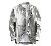 Oversize Camicia Henley in Lino Tinta Unita Stile retrò Cinese da Uomo Collo alla Coreana Maglietta T-Shirt Leggera Aderente Casual Estiva Taglie Forti Grigio Chiaro 5XL