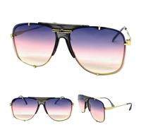 Oversize Classico Stile Retrò Vintage Occhiali da Sole Quadrato Oro Telaio Viola