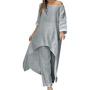 Oversize Co Ord Set Per Le Donne Plus Size Manica Lunga Abito Asimmetrico Casual Baggy Gamba Larga Pantaloni 2 Pezzi Abiti Homewear Pantaloni Eleganti Set Donna Estate Spiaggia Abiti, Grigio scuro, XL