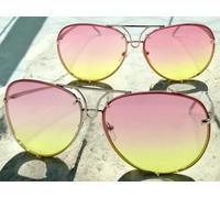 Oversize Esagerato Classico Retrò Sole Grande Oro Telaio Rosa Lenti Gialle