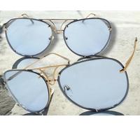 Oversize Esagerato Classico Retrò Sole Grande Rosa Oro Telaio Lenti Blu