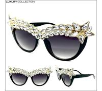 Oversize Esagerato Rétro Gatto Occhio Occhiali da Sole L Nero Telaio Brillante