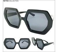 Oversize Esagerato Stile Retro Sole Grande Nera Hexagon Telaio Lente Scura