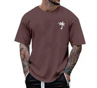 Oversize - Maglietta da uomo con scollo rotondo, a maniche corte, da uomo, con palma, angeli, casual, per lo sport, il fitness, l'estate, per la corsa, casual, a maniche corte, marrone, L