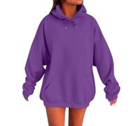 Oversize Maglione da donna con cappuccio, con cappuccio, da donna, in cotone, casual, a maniche lunghe, con cappuccio, con cappuccio, per autunno e inverno, con tasche, Lilla, XS