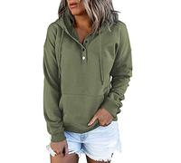 Oversize Maglione da donna, con cappuccio, in cotone, con cappuccio, a tinta unita, a maniche lunghe, stile retrò, comoda outwear, verde, m