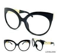 Oversize Rétro Gatto Occhio Stile senza Lenti Occhiali Grande Nero Telaio Solo N