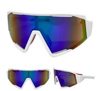 Oversize Rétro Sportivo Avvolgente Sci Scudo Occhiali da Sole Grande White Frame
