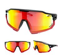 Oversize Rétro SPORTS Avvolgente Ciclismo Corsa Sole Occhiali Rosso e Nero Frame
